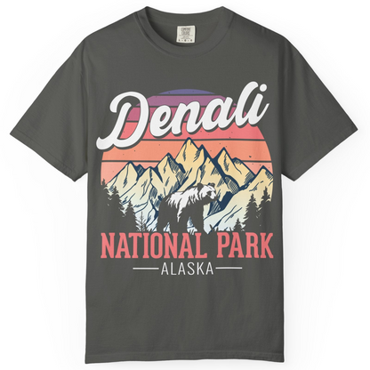 Retro Denali National Park Alaska Bear Mountains Vintage Shirt — Comfort Comfort Colors T-Shirt – Pepper – Alaska Cruise Shirts