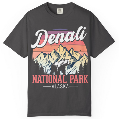 Retro Denali National Park Alaska Bear Mountains Vintage Shirt — Comfort Comfort Colors T-Shirt – Graphite – Alaska Cruise Shirts