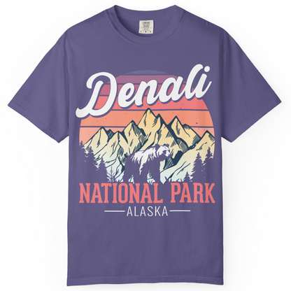 Retro Denali National Park Alaska Bear Mountains Vintage Shirt — Comfort Comfort Colors T-Shirt – Grape – Alaska Cruise Shirts