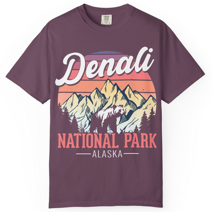Retro Denali National Park Alaska Bear Mountains Vintage Shirt — Comfort Comfort Colors T-Shirt – Berry – Alaska Cruise Shirts