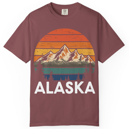 Retro Alaska Mountain Scenery Shirt Comfort Colors T-Shirt – Brick – Alaska Cruise Shirts