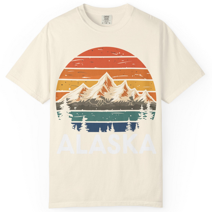 Retro Alaska Mountain Scenery Shirt Comfort Colors T-Shirt – Ivory – Alaska Cruise Shirts
