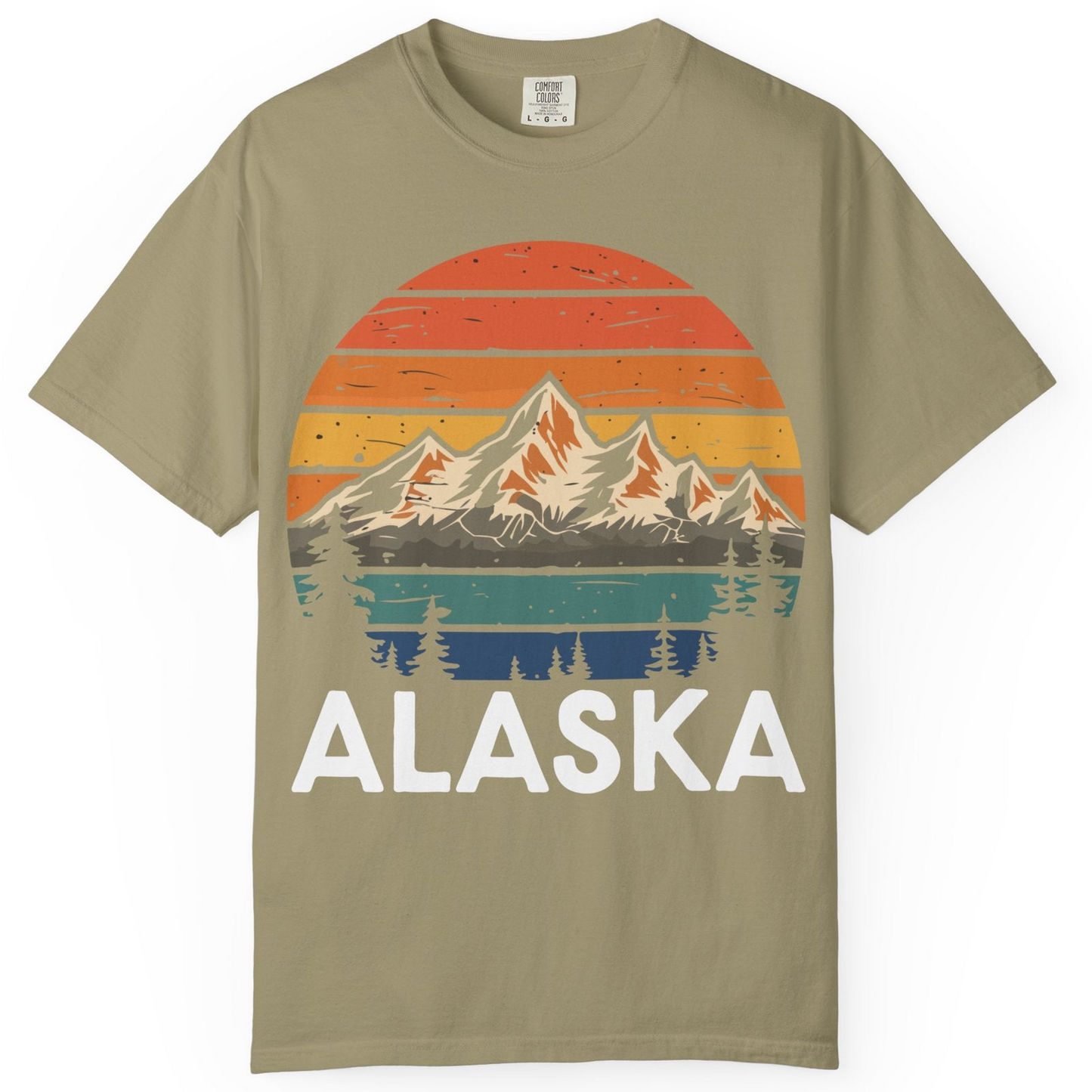 Retro Alaska Mountain Scenery Shirt Comfort Colors T-Shirt – Khaki – Alaska Cruise Shirts