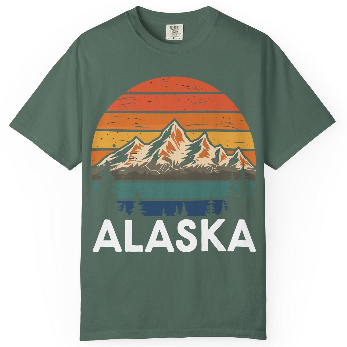 Retro Alaska Mountain Scenery Shirt Comfort Colors T-Shirt – Blue Spruce – Alaska Cruise Shirts