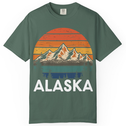 Retro Alaska Mountain Scenery Shirt Comfort Colors T-Shirt – Blue Spruce – Alaska Cruise Shirts