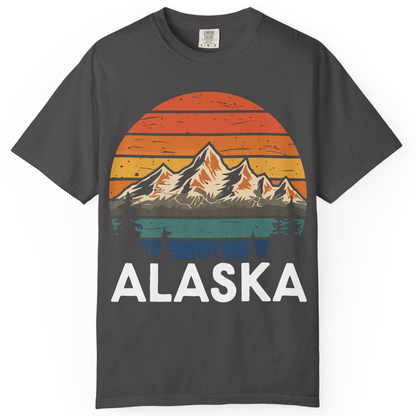 Retro Alaska Mountain Scenery Shirt Comfort Colors T-Shirt – Graphite – Alaska Cruise Shirts