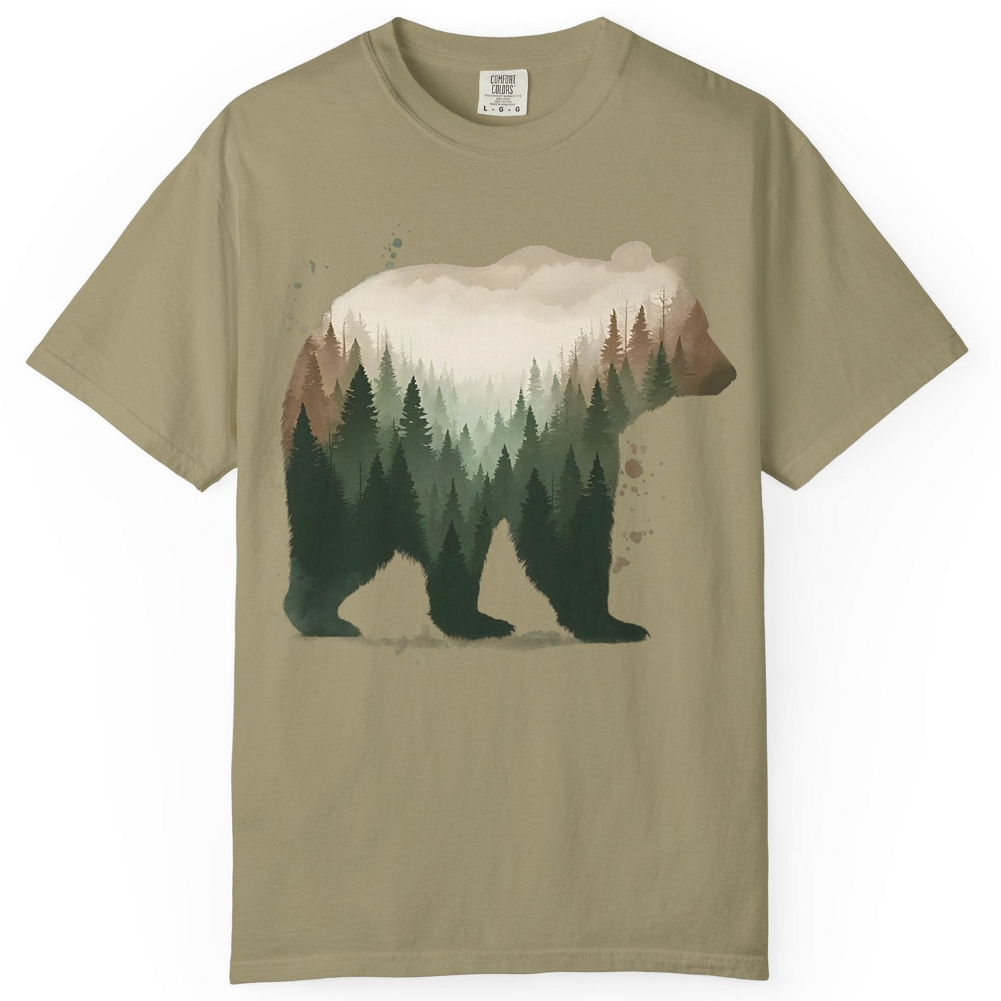 Double Exposure Bear Forest Shirt Comfort Colors T-Shirt – Khaki – Alaska Cruise Shirts