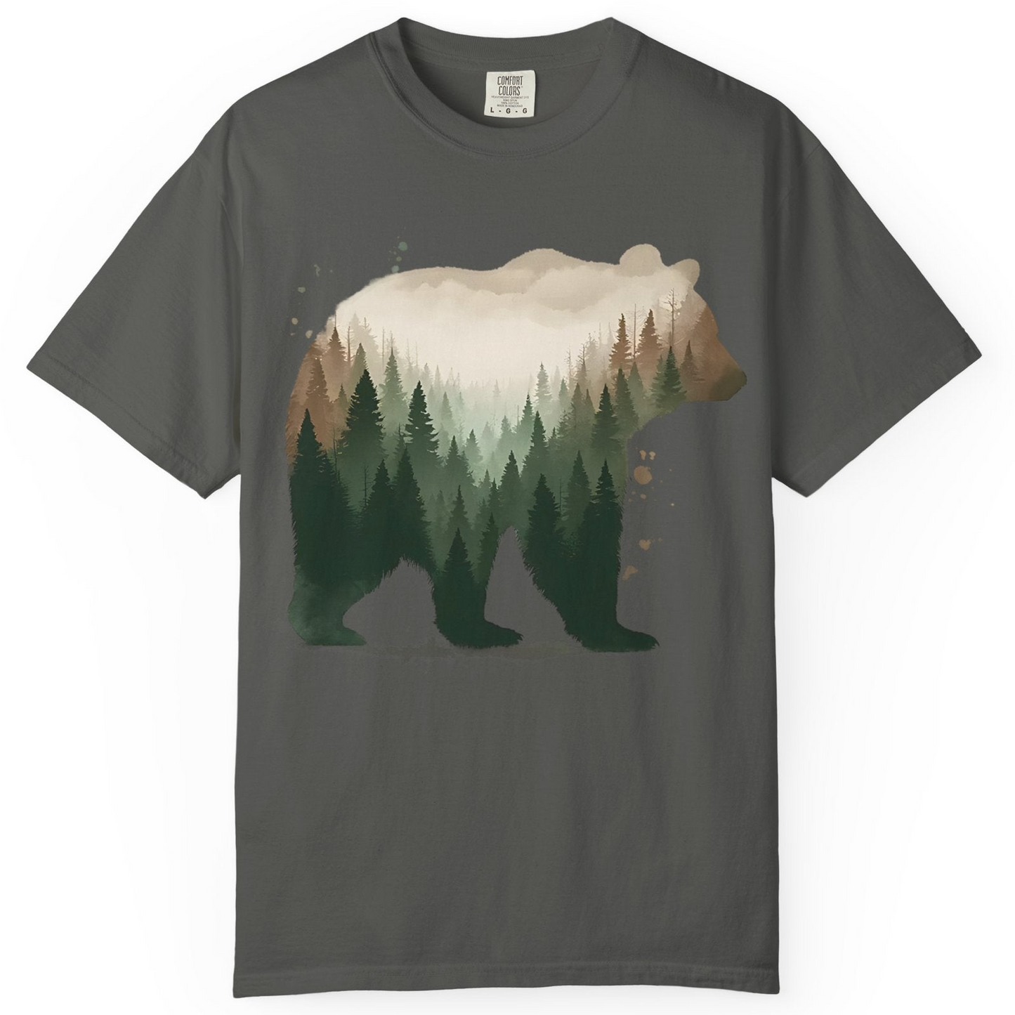 Double Exposure Bear Forest Shirt Comfort Colors T-Shirt – Pepper – Alaska Cruise Shirts