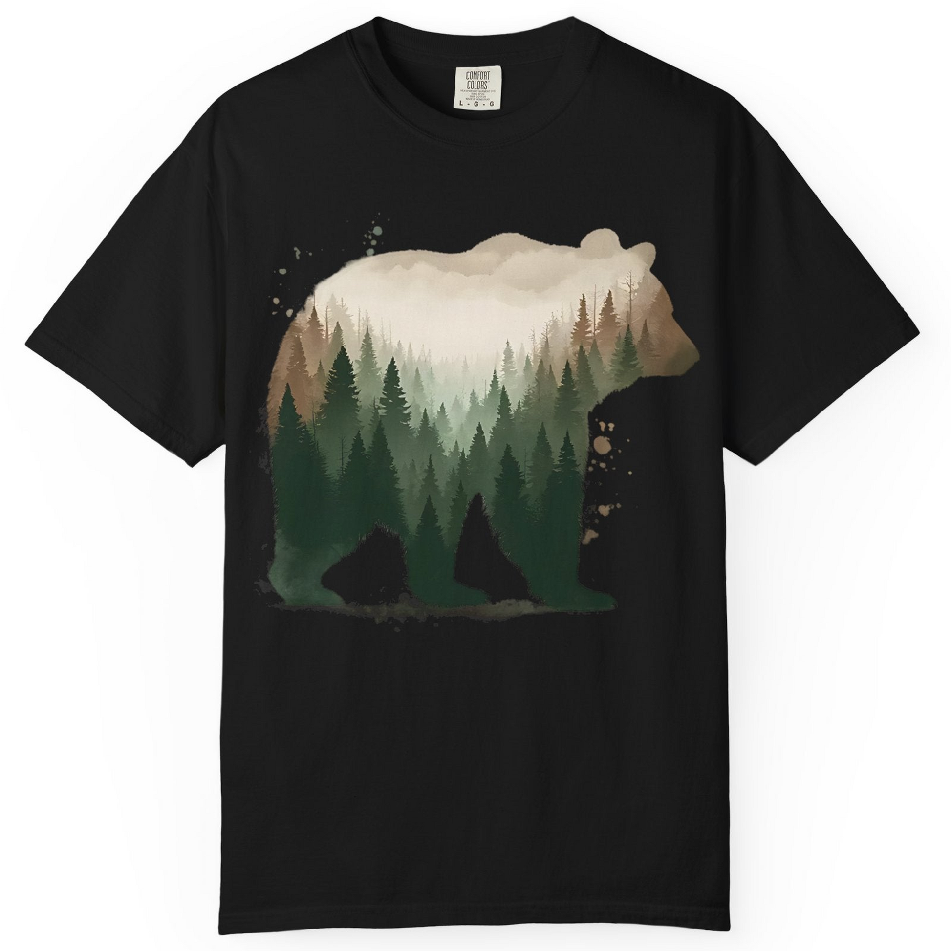 Double Exposure Bear Forest Shirt Comfort Colors T-Shirt – Black – Alaska Cruise Shirts