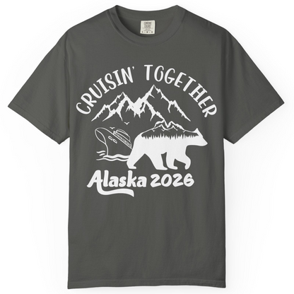 Cruisin Together Alaska 2026 Bear Mountain Group Cruise Shirt — Comfort Comfort Colors T-Shirt – Pepper – Alaska Cruise Shirts
