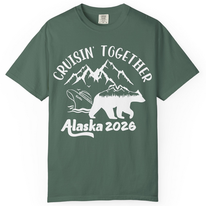 Cruisin Together Alaska 2026 Bear Mountain Group Cruise Shirt — Comfort Comfort Colors T-Shirt – Blue Spruce – Alaska Cruise Shirts