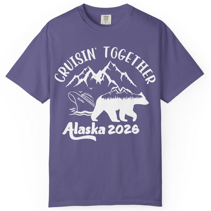 Cruisin Together Alaska 2026 Bear Mountain Group Cruise Shirt — Comfort Comfort Colors T-Shirt – Grape – Alaska Cruise Shirts