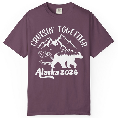 Cruisin Together Alaska 2026 Bear Mountain Group Cruise Shirt — Comfort Comfort Colors T-Shirt – Berry – Alaska Cruise Shirts