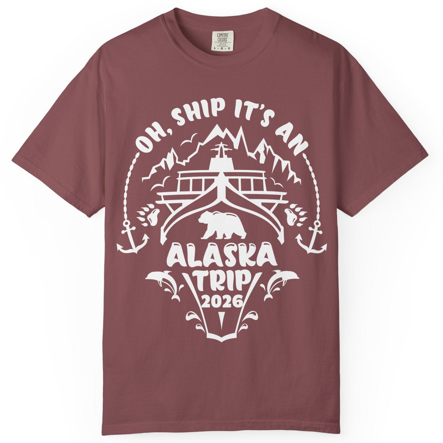 Oh Ship It’s an Alaska Trip 2026 Cruise and Wildlife Shirt — Comfort Comfort Colors T-Shirt – Brick – Alaska Cruise Shirts
