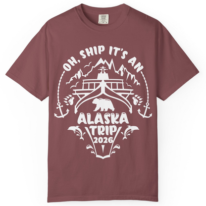 Oh Ship It’s an Alaska Trip 2026 Cruise and Wildlife Shirt — Comfort Comfort Colors T-Shirt – Brick – Alaska Cruise Shirts