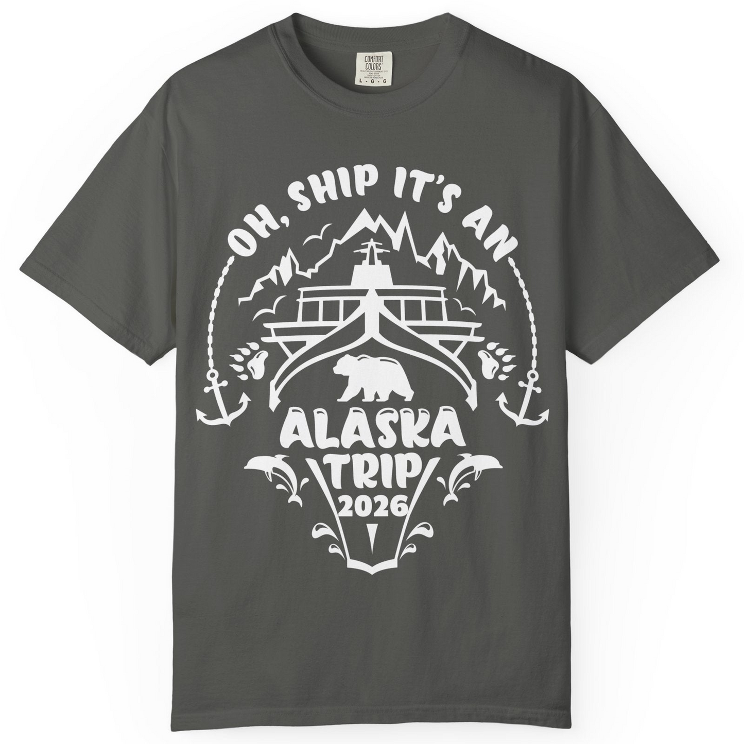 Oh Ship It’s an Alaska Trip 2026 Cruise and Wildlife Shirt — Comfort Comfort Colors T-Shirt – Pepper – Alaska Cruise Shirts