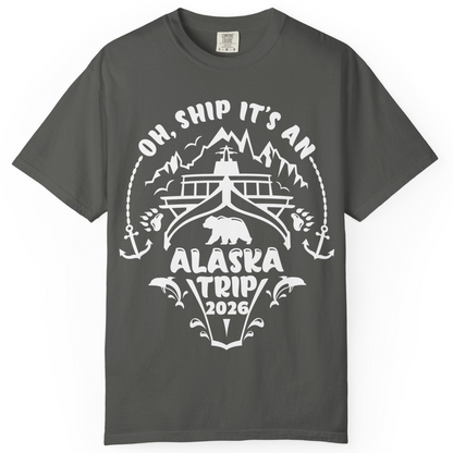 Oh Ship It’s an Alaska Trip 2026 Cruise and Wildlife Shirt — Comfort Comfort Colors T-Shirt – Pepper – Alaska Cruise Shirts