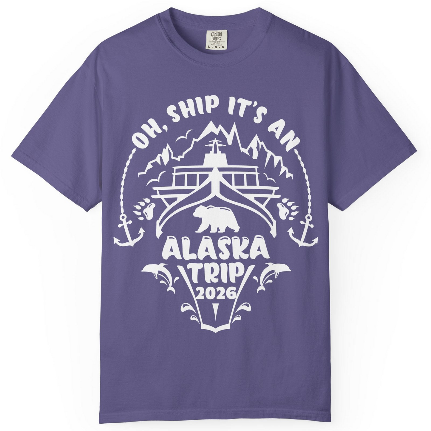 Oh Ship It’s an Alaska Trip 2026 Cruise and Wildlife Shirt — Comfort Comfort Colors T-Shirt – Grape – Alaska Cruise Shirts