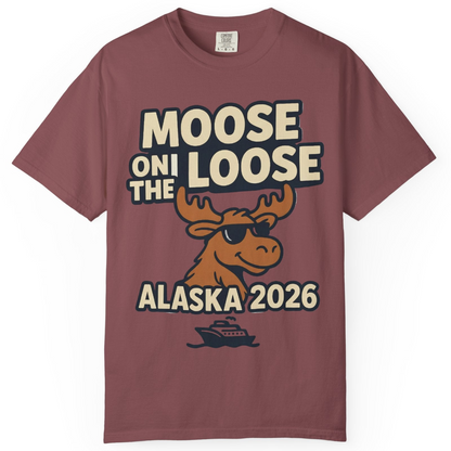 Moose on the Loose Alaska 2026 Cruise Cartoon Funny Shirt — Comfort Comfort Colors T-Shirt – Brick – Alaska Cruise Shirts