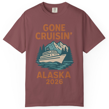 Gone Cruisin Alaska 2026 Retro Cruise Ship Nature Scenery Shirt — Comfort Comfort Colors T-Shirt – Brick – Alaska Cruise Shirts