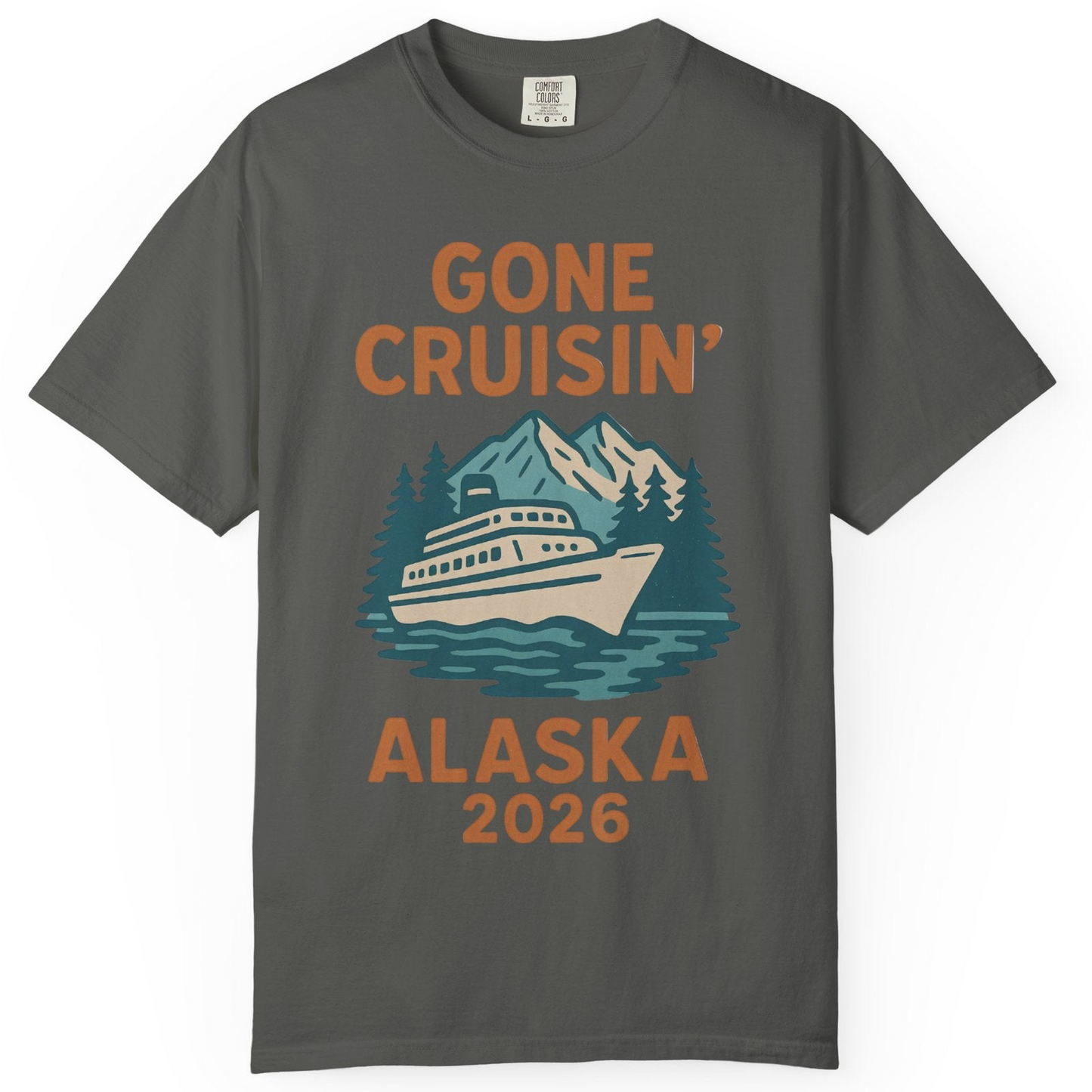 Gone Cruisin Alaska 2026 Retro Cruise Ship Nature Scenery Shirt — Comfort Comfort Colors T-Shirt – Pepper – Alaska Cruise Shirts