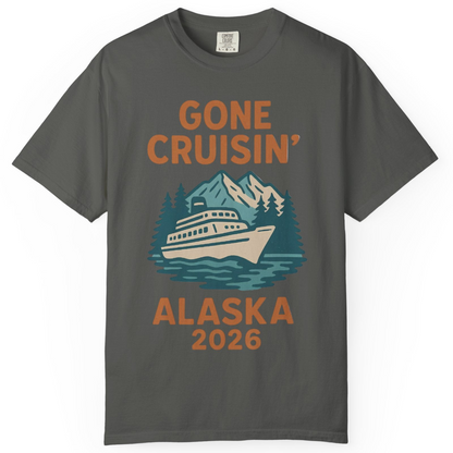 Gone Cruisin Alaska 2026 Retro Cruise Ship Nature Scenery Shirt — Comfort Comfort Colors T-Shirt – Pepper – Alaska Cruise Shirts