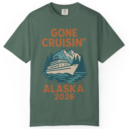 Gone Cruisin Alaska 2026 Retro Cruise Ship Nature Scenery Shirt — Comfort Comfort Colors T-Shirt – Blue Spruce – Alaska Cruise Shirts