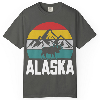Retro Alaska Moose Silhouette Shirt Comfort Colors T-Shirt – Pepper – Alaska Cruise Shirts