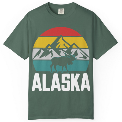 Retro Alaska Moose Silhouette Shirt Comfort Colors T-Shirt – Blue Spruce – Alaska Cruise Shirts