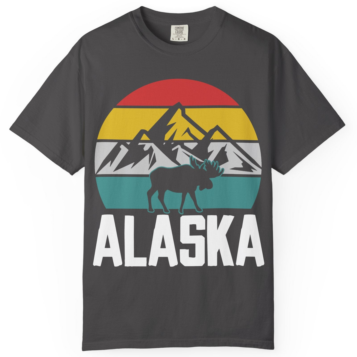 Retro Alaska Moose Silhouette Shirt Comfort Colors T-Shirt – Graphite – Alaska Cruise Shirts