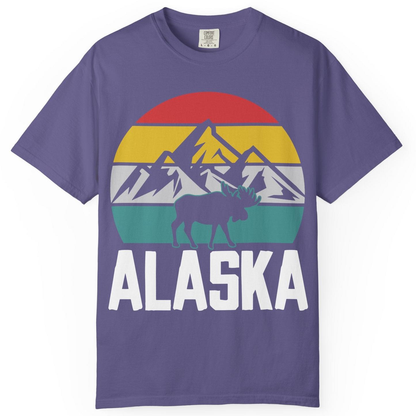 Retro Alaska Moose Silhouette Shirt Comfort Colors T-Shirt – Grape – Alaska Cruise Shirts
