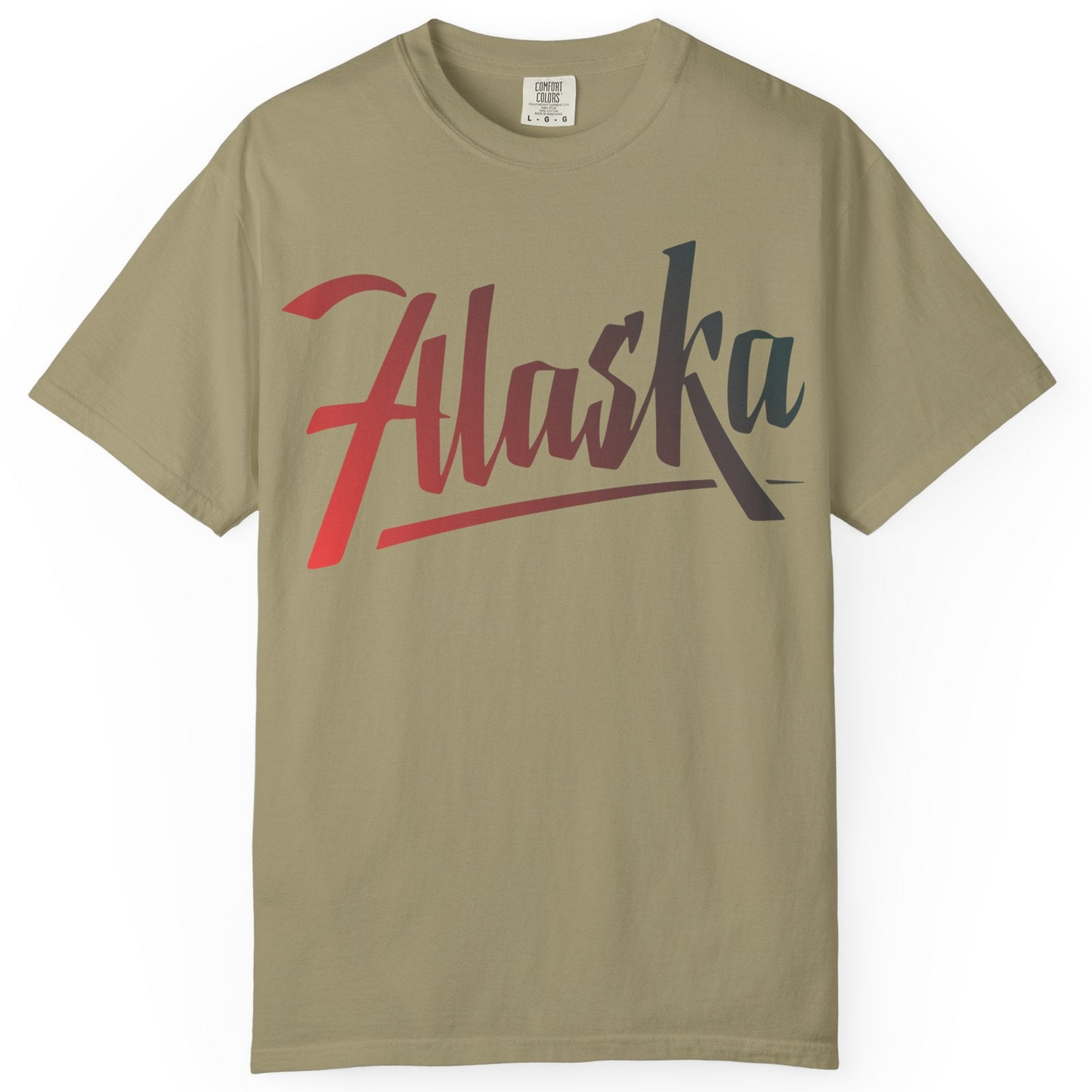 Alaska Script Wordmark Shirt Comfort Colors T-Shirt – Khaki – Alaska Cruise Shirts