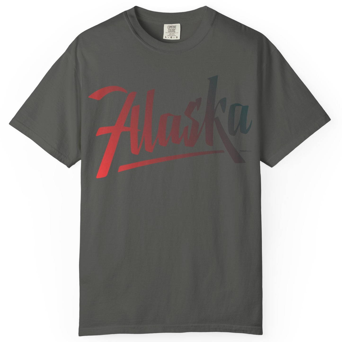 Alaska Script Wordmark Shirt Comfort Colors T-Shirt – Pepper – Alaska Cruise Shirts
