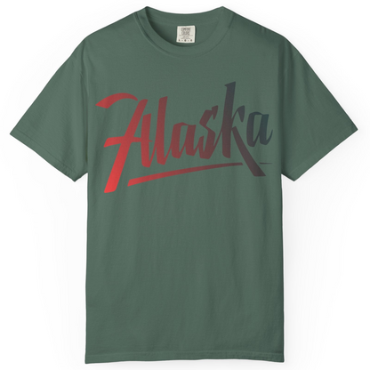 Alaska Script Wordmark Shirt Comfort Colors T-Shirt – Blue Spruce – Alaska Cruise Shirts