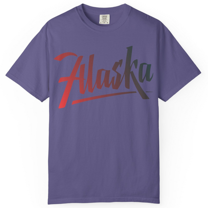 Alaska Script Wordmark Shirt Comfort Colors T-Shirt – Grape – Alaska Cruise Shirts