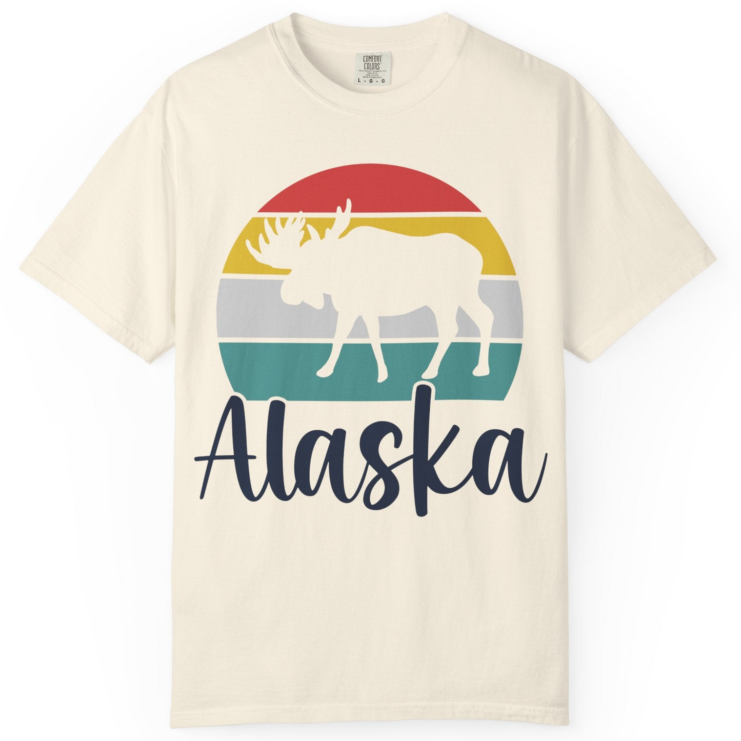 Retro Alaska Moose Silhouette Shirt Comfort Colors T-Shirt – Ivory – Alaska Cruise Shirts