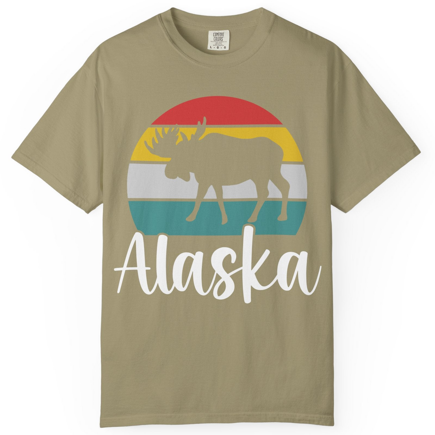 Retro Alaska Moose Silhouette Shirt Comfort Colors T-Shirt – Khaki – Alaska Cruise Shirts