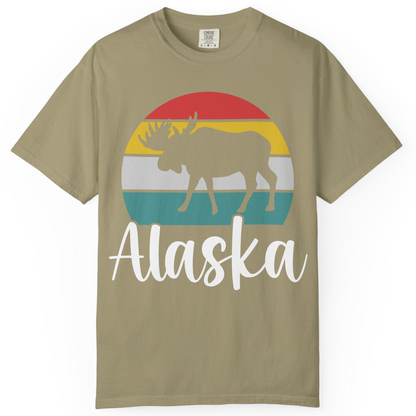 Retro Alaska Moose Silhouette Shirt Comfort Colors T-Shirt – Khaki – Alaska Cruise Shirts