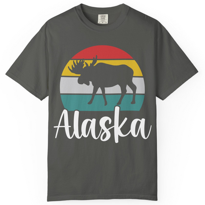 Retro Alaska Moose Silhouette Shirt Comfort Colors T-Shirt – Pepper – Alaska Cruise Shirts
