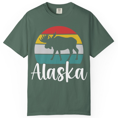 Retro Alaska Moose Silhouette Shirt Comfort Colors T-Shirt – Blue Spruce – Alaska Cruise Shirts