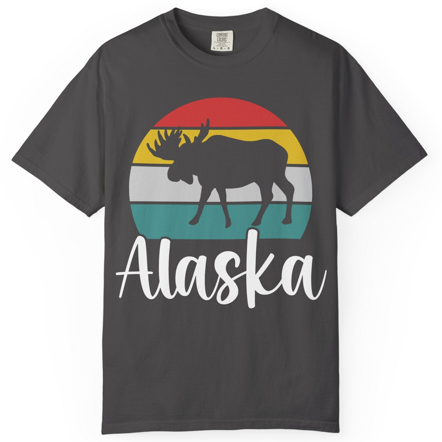 Retro Alaska Moose Silhouette Shirt Comfort Colors T-Shirt – Graphite – Alaska Cruise Shirts