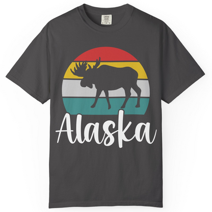 Retro Alaska Moose Silhouette Shirt Comfort Colors T-Shirt – Graphite – Alaska Cruise Shirts