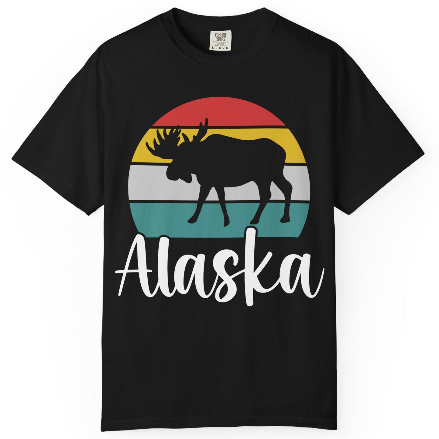 Retro Alaska Moose Silhouette Shirt Comfort Colors T-Shirt – Black – Alaska Cruise Shirts