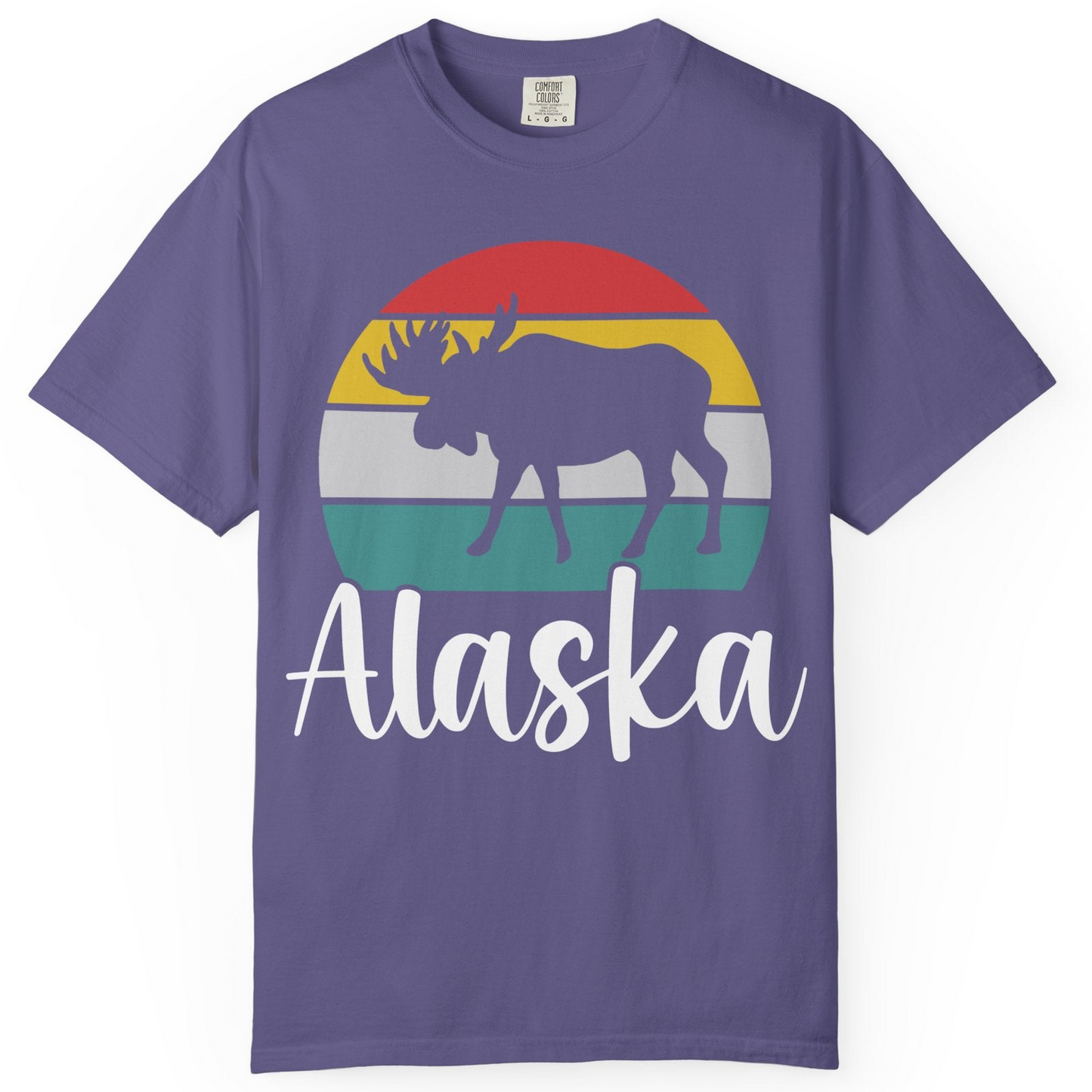 Retro Alaska Moose Silhouette Shirt Comfort Colors T-Shirt – Grape – Alaska Cruise Shirts