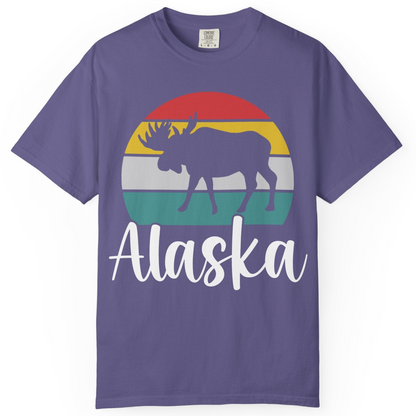Retro Alaska Moose Silhouette Shirt Comfort Colors T-Shirt – Grape – Alaska Cruise Shirts