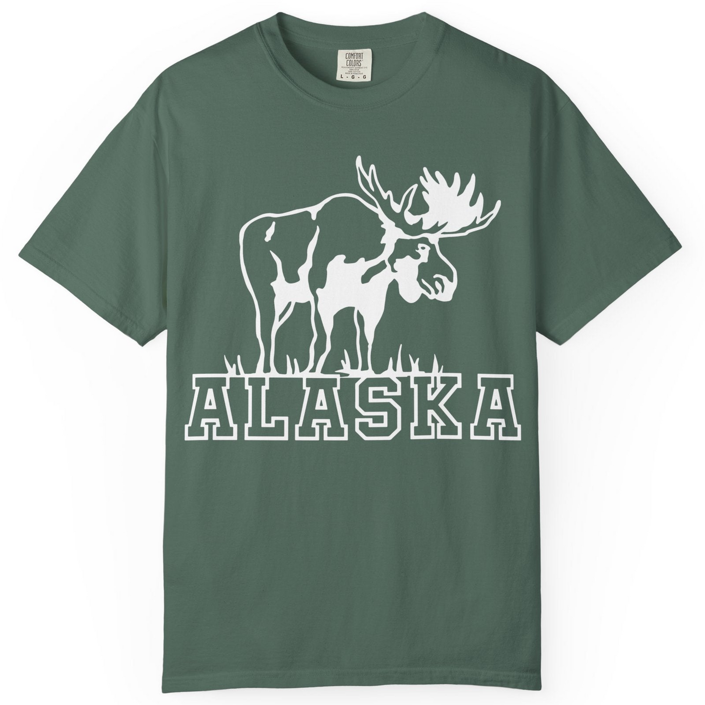 Alaska Moose Silhouette Shirt Comfort Colors T-Shirt – Blue Spruce – Alaska Cruise Shirts