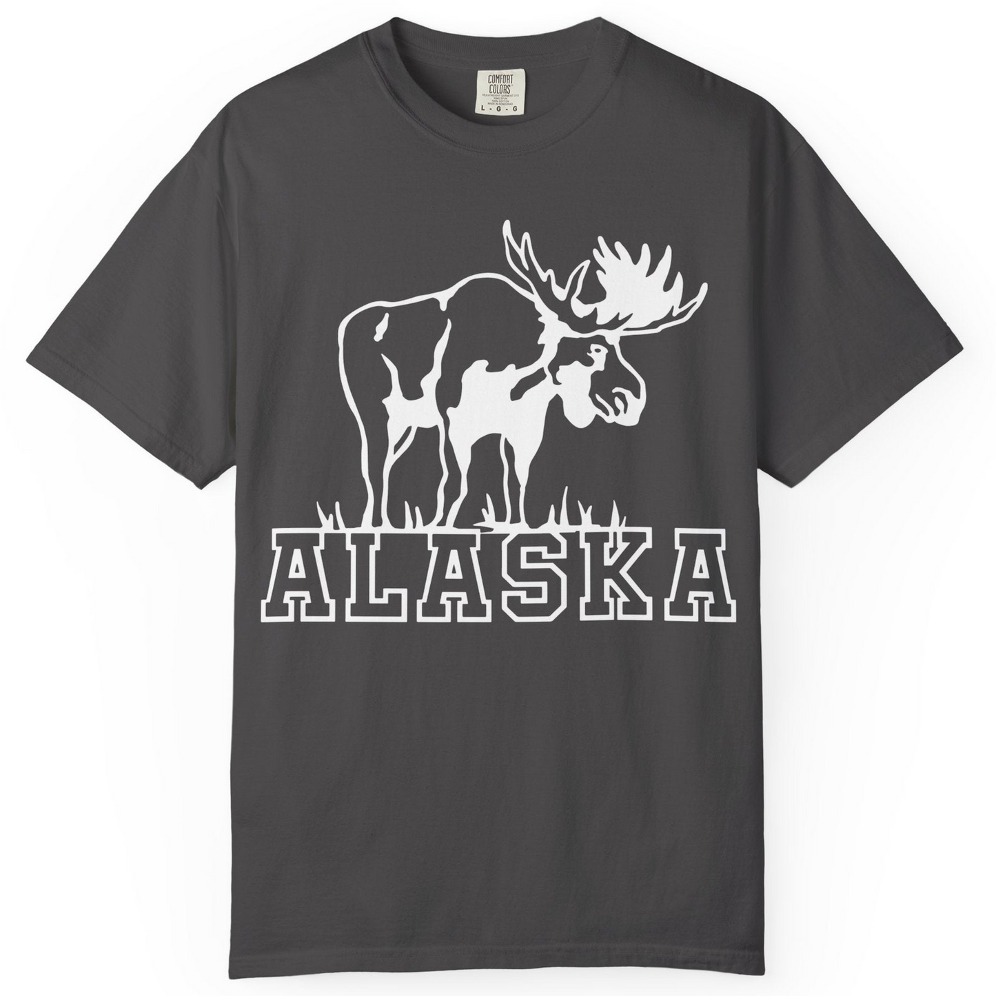 Alaska Moose Silhouette Shirt Comfort Colors T-Shirt – Graphite – Alaska Cruise Shirts
