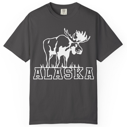 Alaska Moose Silhouette Shirt Comfort Colors T-Shirt – Graphite – Alaska Cruise Shirts