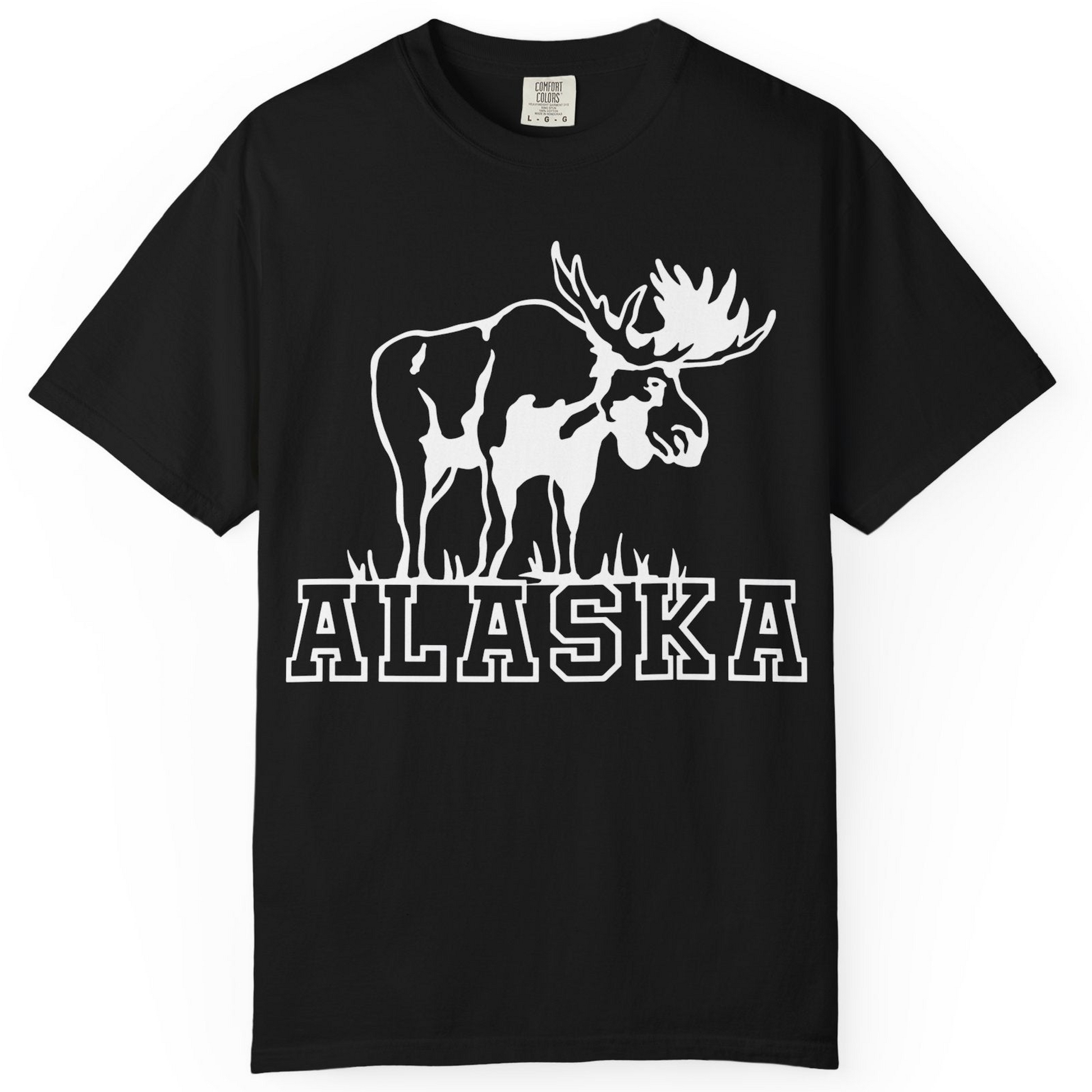 Alaska Moose Silhouette Shirt Comfort Colors T-Shirt – Black – Alaska Cruise Shirts