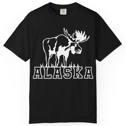 Alaska Moose Silhouette Shirt Comfort Colors T-Shirt – Black – Alaska Cruise Shirts